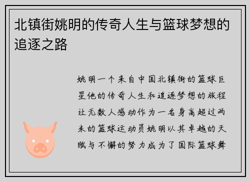 北镇街姚明的传奇人生与篮球梦想的追逐之路
